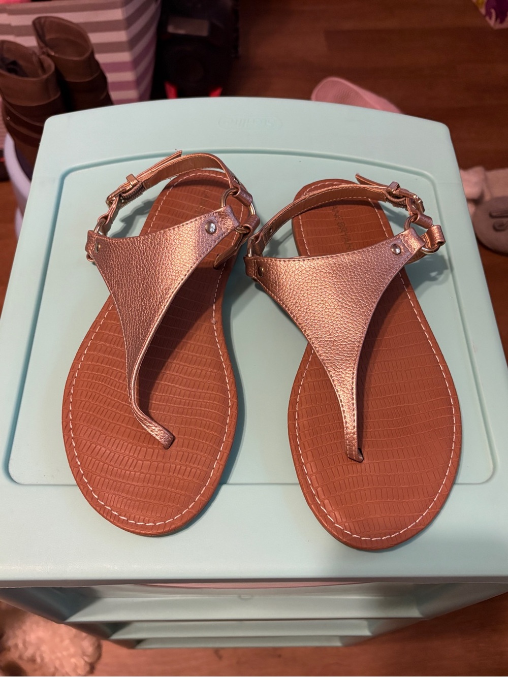 Lane Bryant Metallic Rose Sandal Thong with Ankle Strap